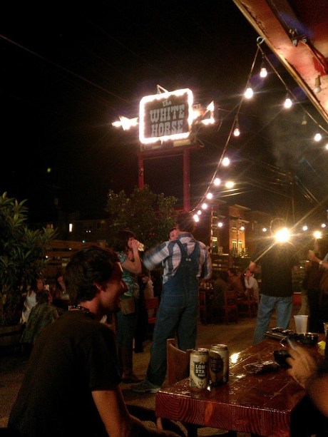 Hanging out at The White Horse, Austin after a three-day conference in Houston. (Love those overalls! Are those Oshkosh?)