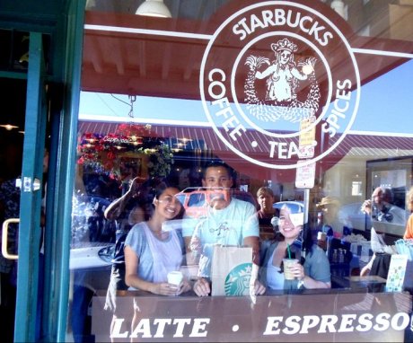 A few friends and I stop into the original Starbucks in Seattle during a Pacific Northwest road trip.