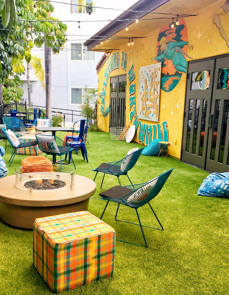 Outdoor lounge at The Kinney hotel in San Luis Obispo